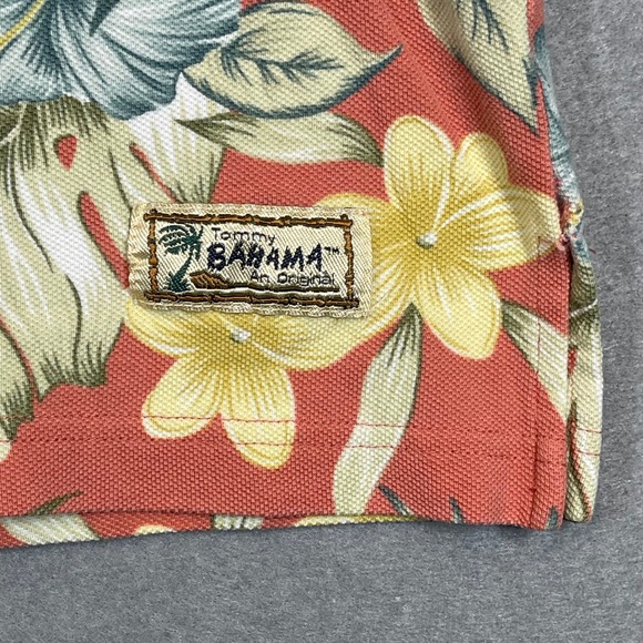 VTG Tommy Bahama Polo Shirt Men Medium Coral Floral Print Hawaiian Cotton Island - Picture 4 of 10